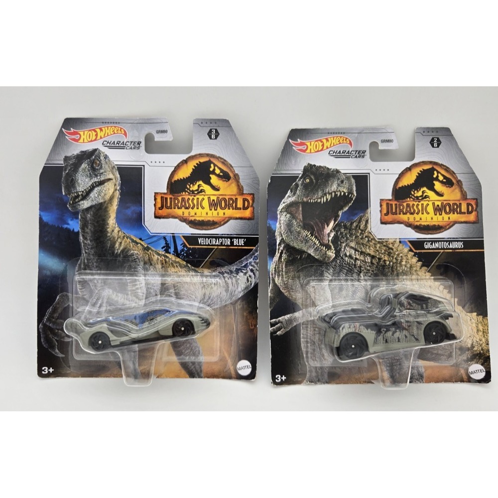 Hot Wheels Jurassic World Dominion‎ Character Cars Lot 2 Blue Giganotosaurus New